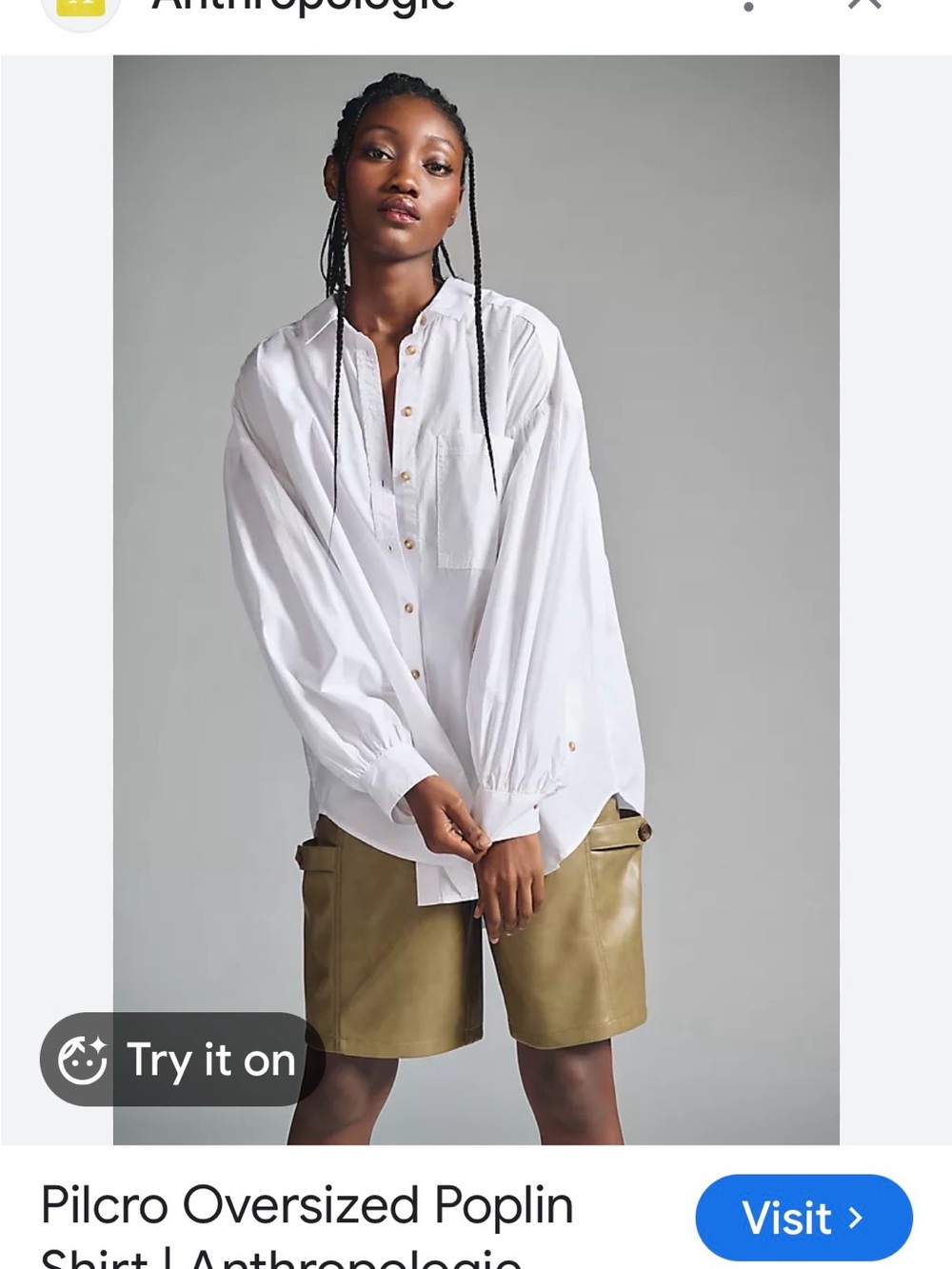 Anthropologie White Oversized Poplin Button-Up Shirt